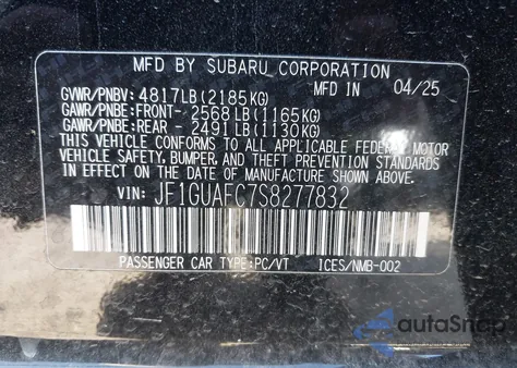 2025 Subaru Impreza Sport 5-Door from USA, damaged, VIN JF1GUAFC7S8277832